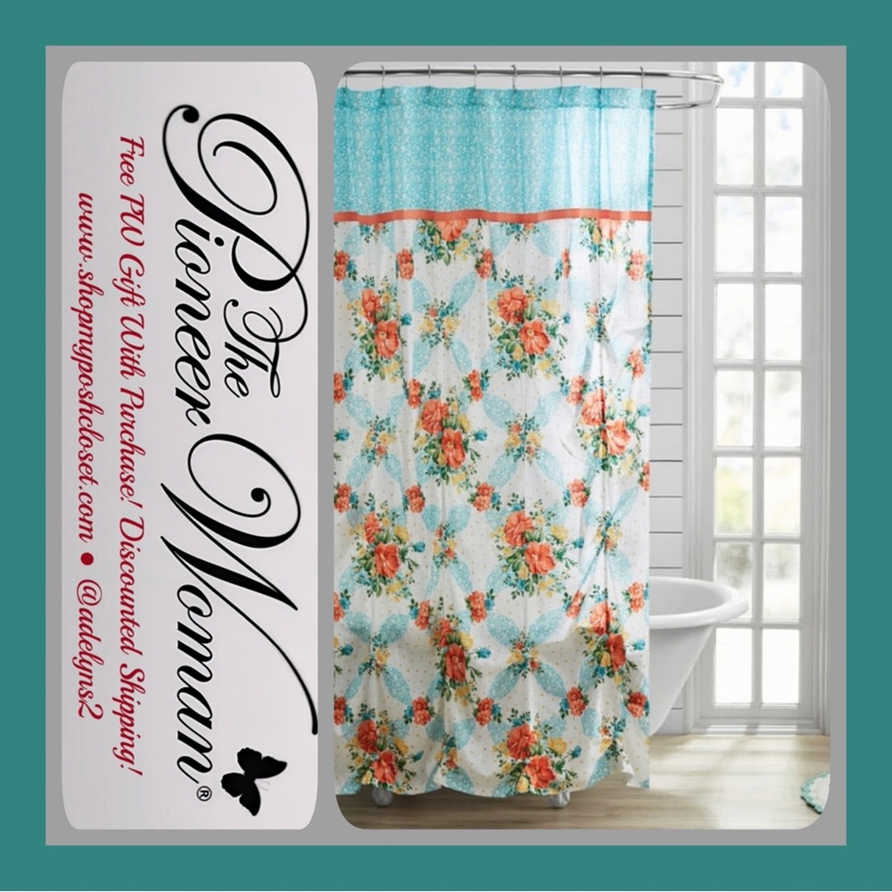 ๐บ New The Pioneer Woman Vintage Floral Cloth Shower Curtain - Picture 4 of 9